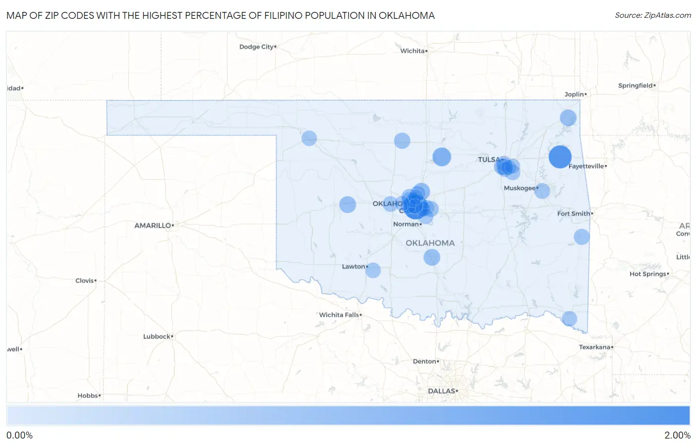 Zip Codes with the Highest Percentage of Filipino Population in Oklahoma Map