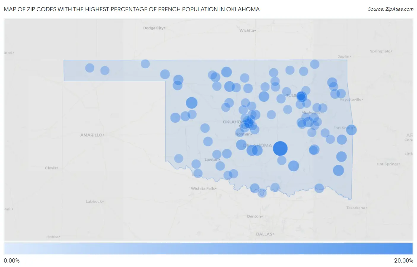 Zip Codes with the Highest Percentage of French Population in Oklahoma Map