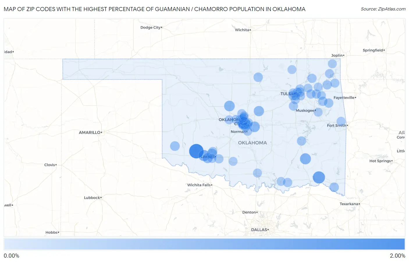 Zip Codes with the Highest Percentage of Guamanian / Chamorro Population in Oklahoma Map