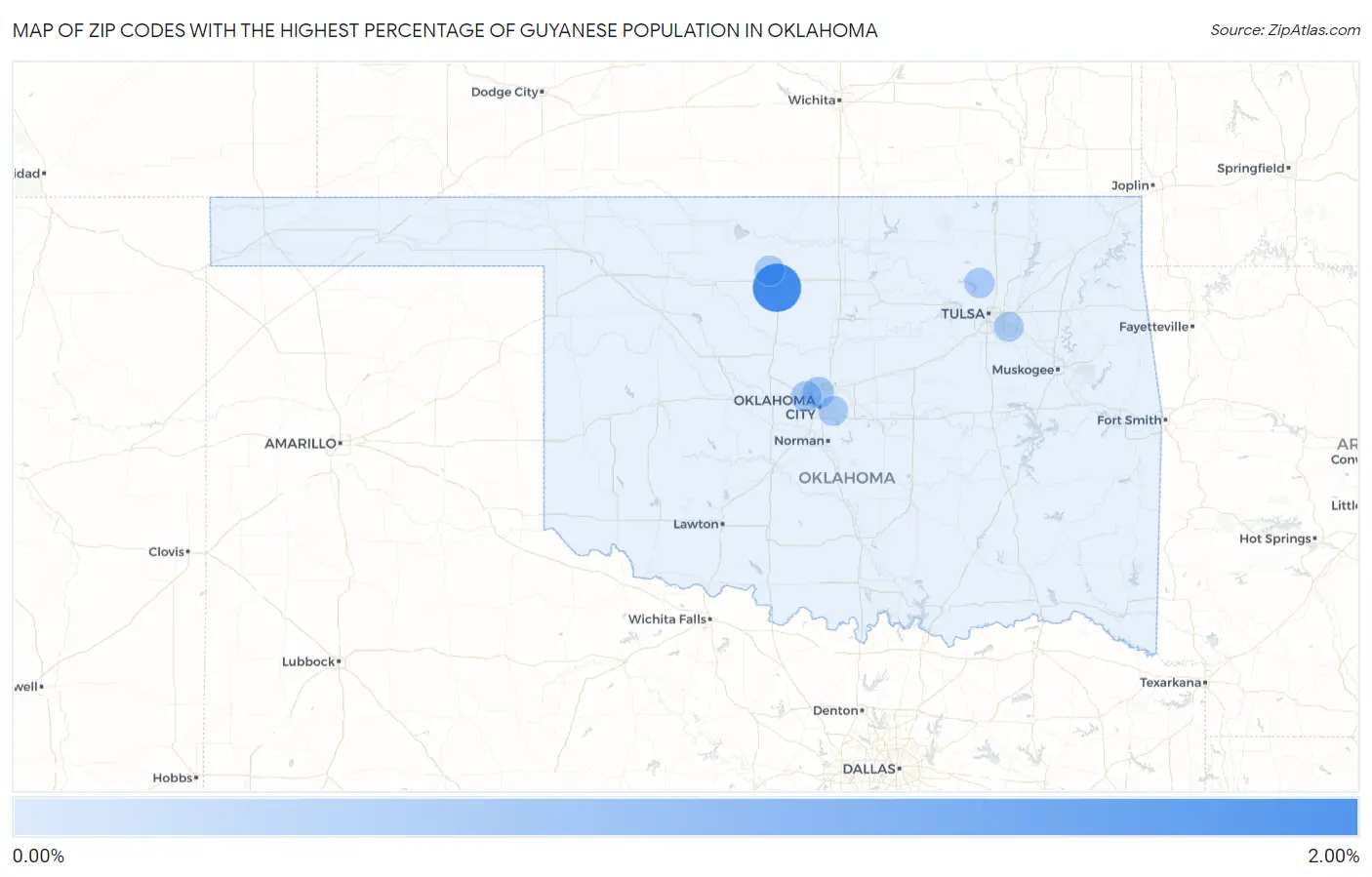 Zip Codes with the Highest Percentage of Guyanese Population in Oklahoma Map