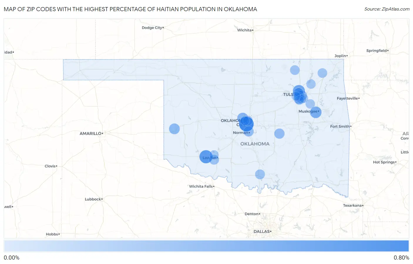 Zip Codes with the Highest Percentage of Haitian Population in Oklahoma Map