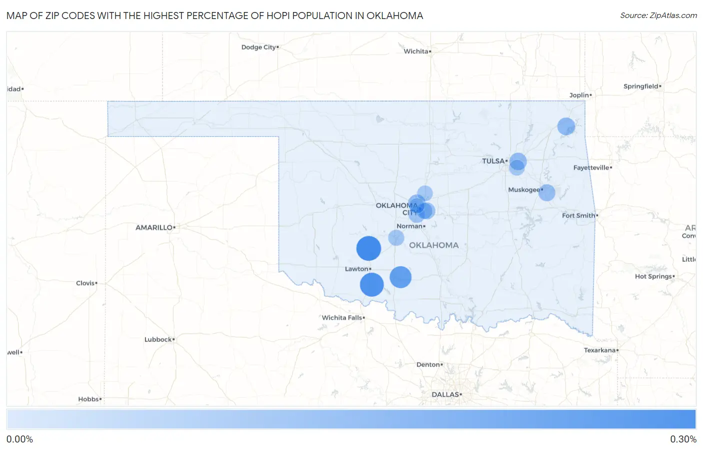 Zip Codes with the Highest Percentage of Hopi Population in Oklahoma Map