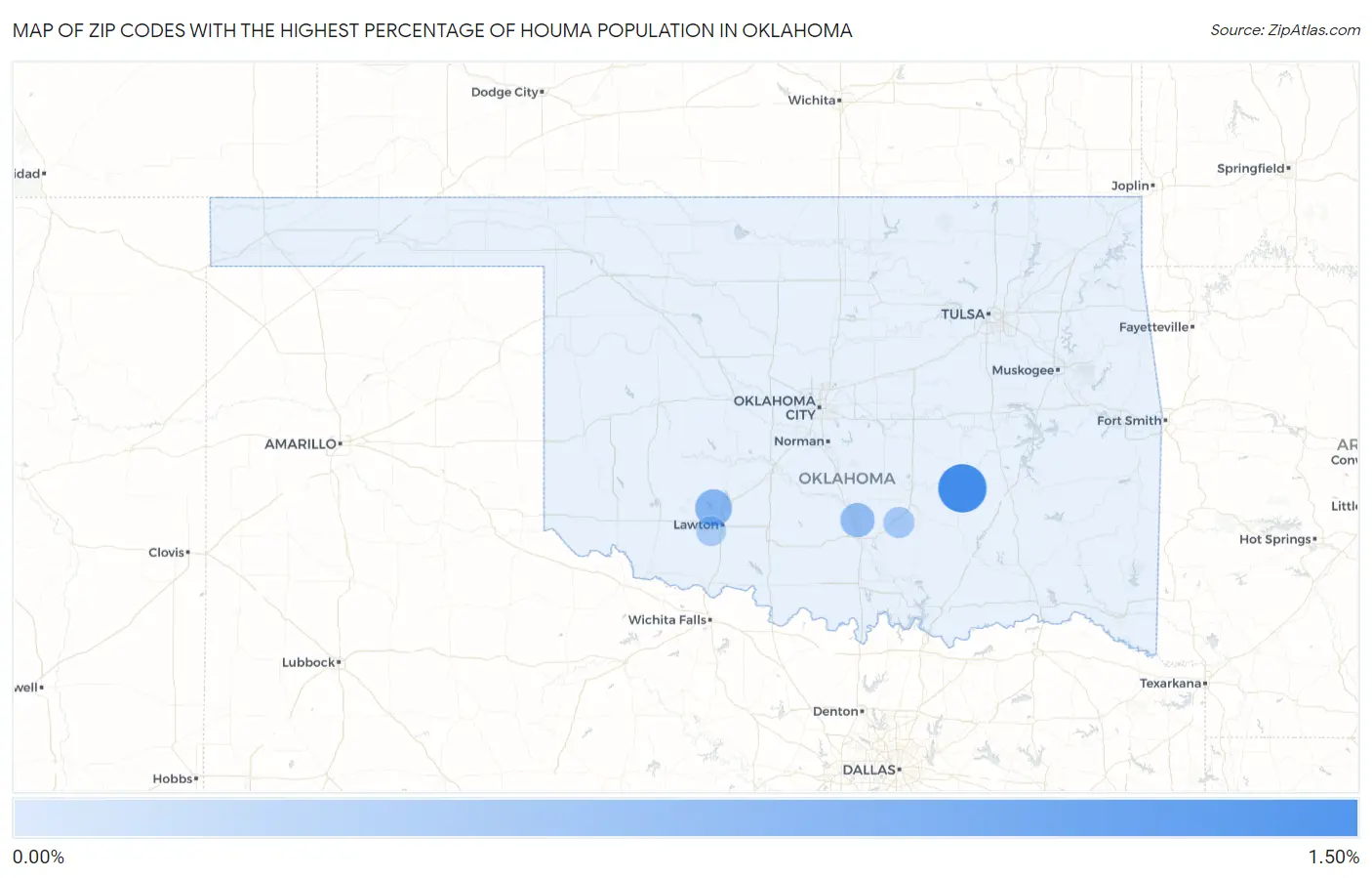 Zip Codes with the Highest Percentage of Houma Population in Oklahoma Map