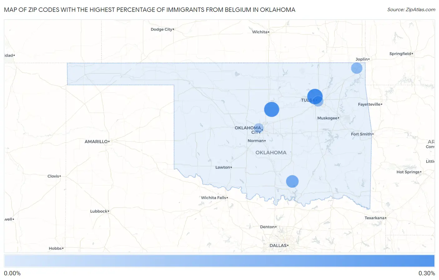Zip Codes with the Highest Percentage of Immigrants from Belgium in Oklahoma Map