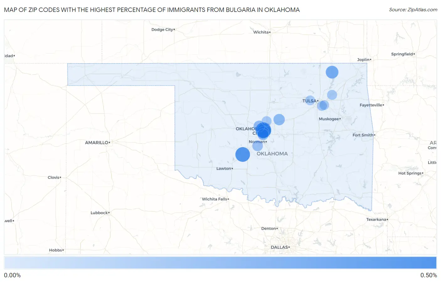 Zip Codes with the Highest Percentage of Immigrants from Bulgaria in Oklahoma Map