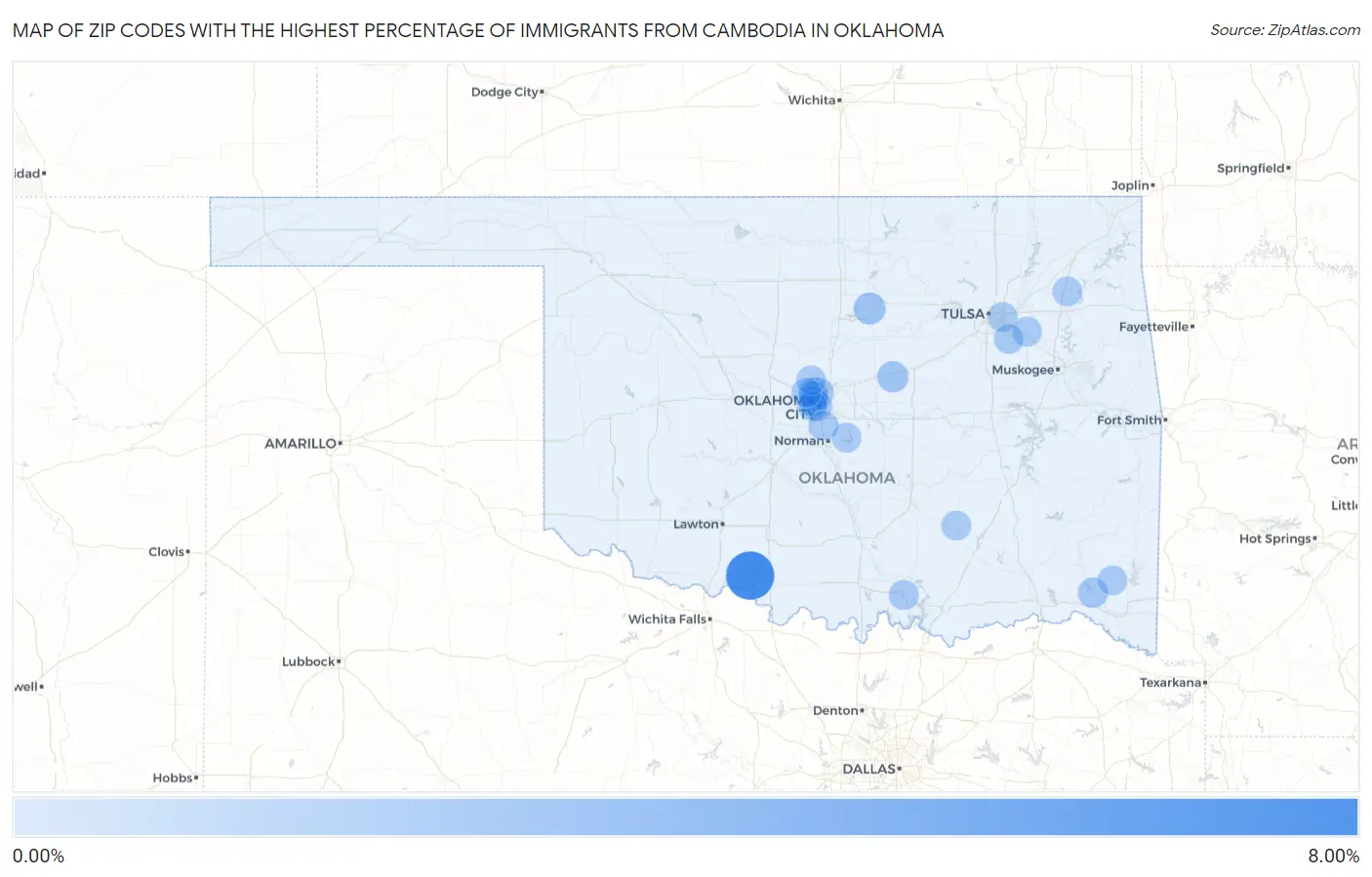 Zip Codes with the Highest Percentage of Immigrants from Cambodia in Oklahoma Map