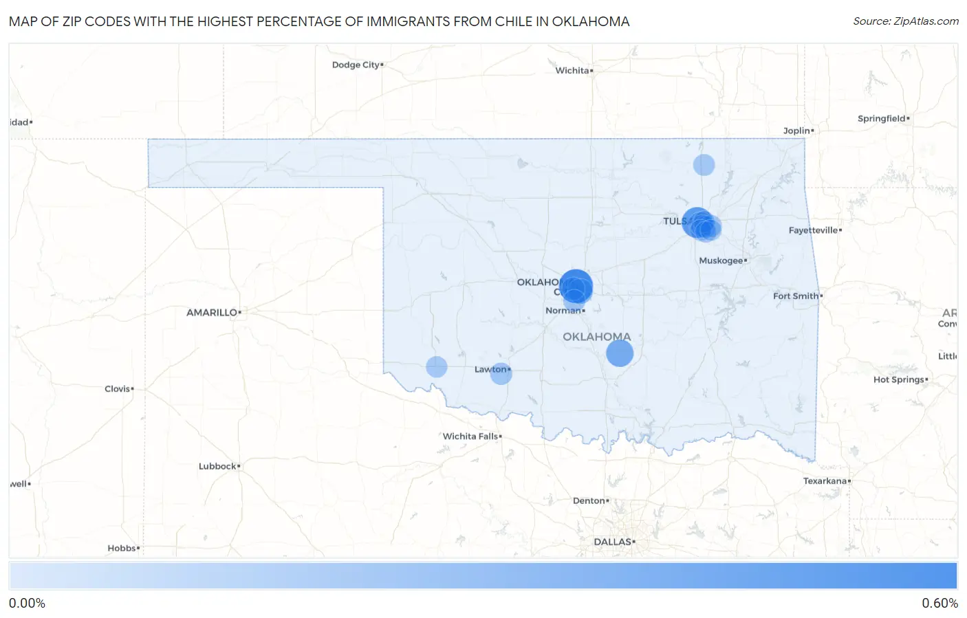 Zip Codes with the Highest Percentage of Immigrants from Chile in Oklahoma Map
