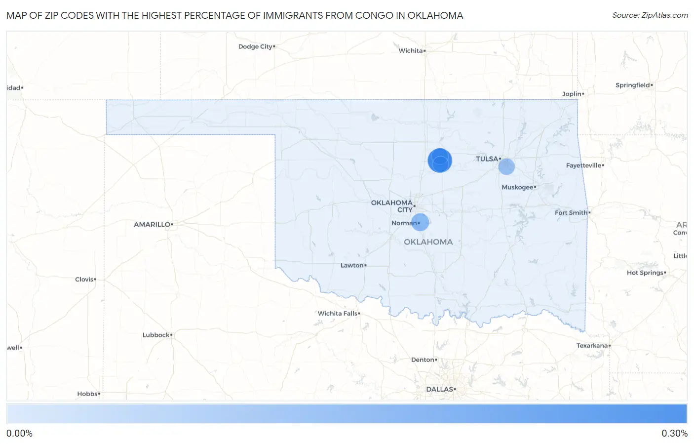 Zip Codes with the Highest Percentage of Immigrants from Congo in Oklahoma Map