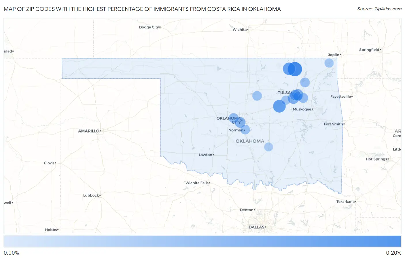 Zip Codes with the Highest Percentage of Immigrants from Costa Rica in Oklahoma Map