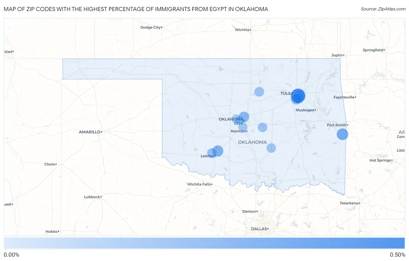Zip Codes with the Highest Percentage of Immigrants from Egypt in Oklahoma Map