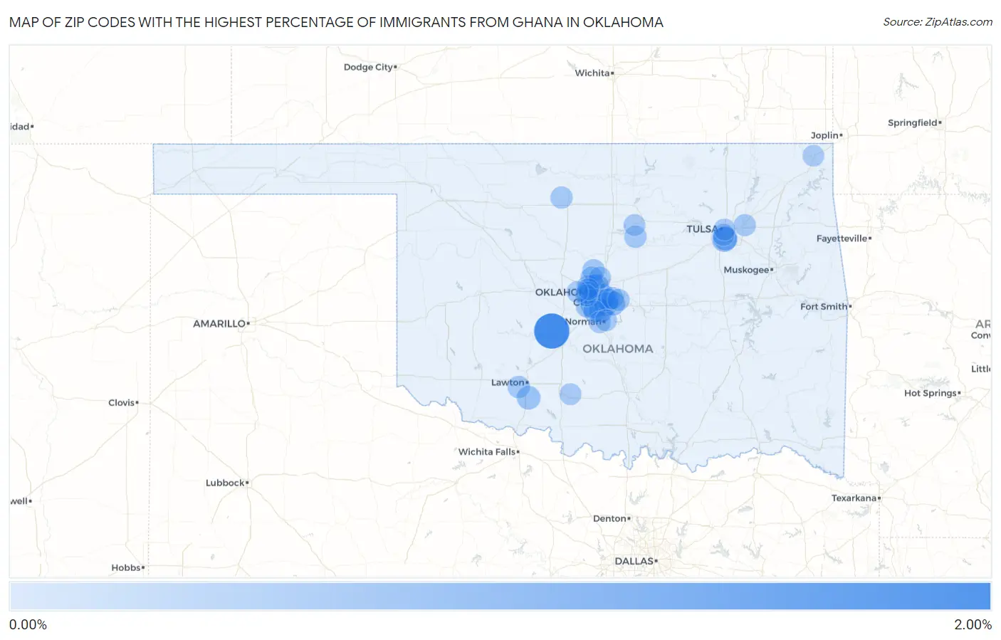Zip Codes with the Highest Percentage of Immigrants from Ghana in Oklahoma Map