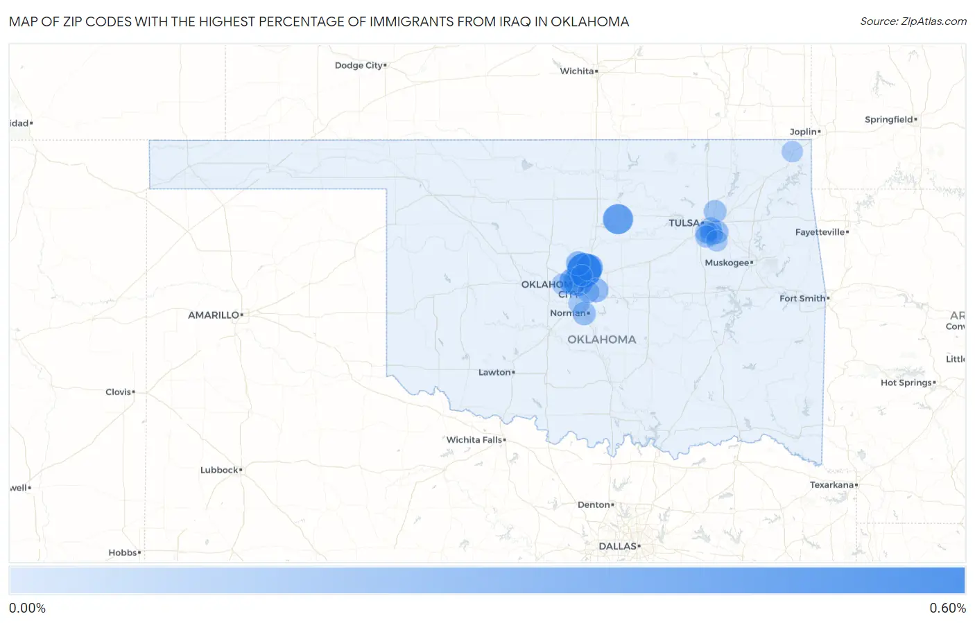 Zip Codes with the Highest Percentage of Immigrants from Iraq in Oklahoma Map