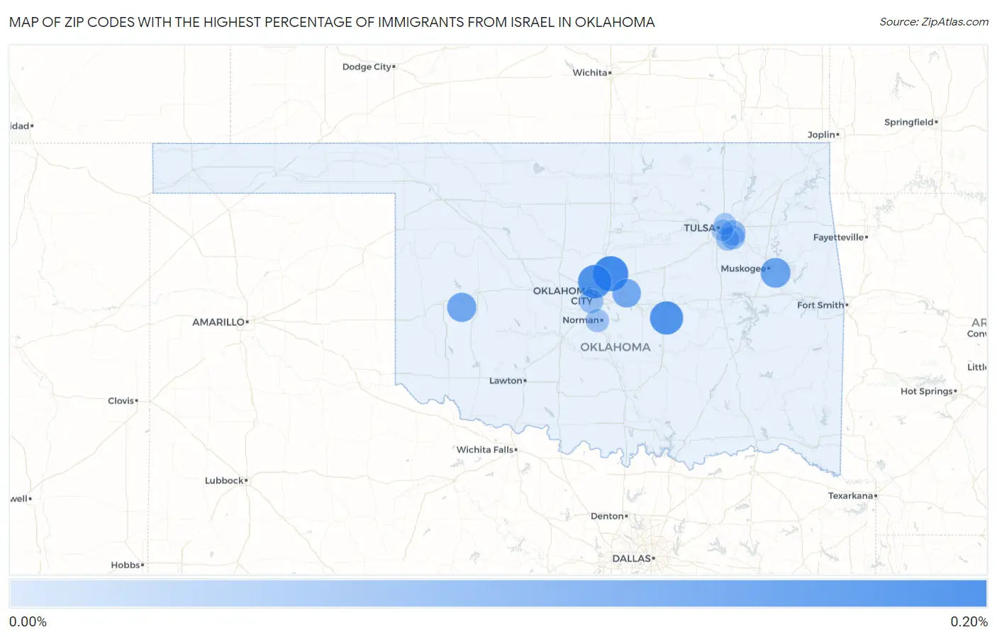 Zip Codes with the Highest Percentage of Immigrants from Israel in Oklahoma Map
