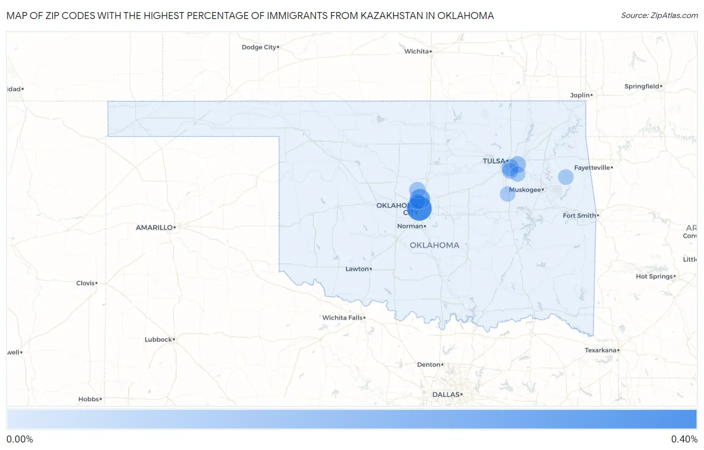Zip Codes with the Highest Percentage of Immigrants from Kazakhstan in Oklahoma Map