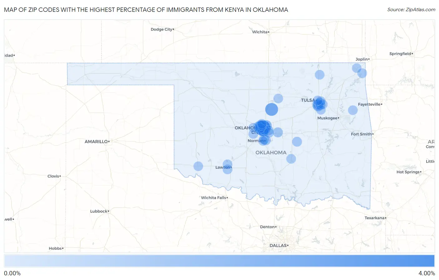Zip Codes with the Highest Percentage of Immigrants from Kenya in Oklahoma Map