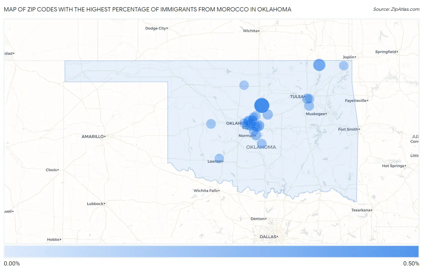 Zip Codes with the Highest Percentage of Immigrants from Morocco in Oklahoma Map