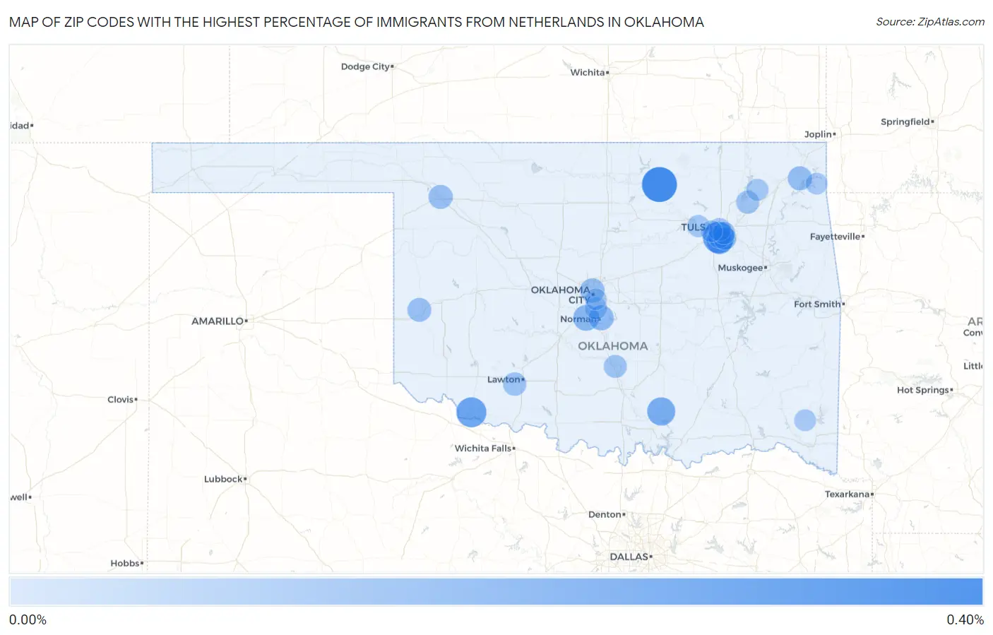 Zip Codes with the Highest Percentage of Immigrants from Netherlands in Oklahoma Map