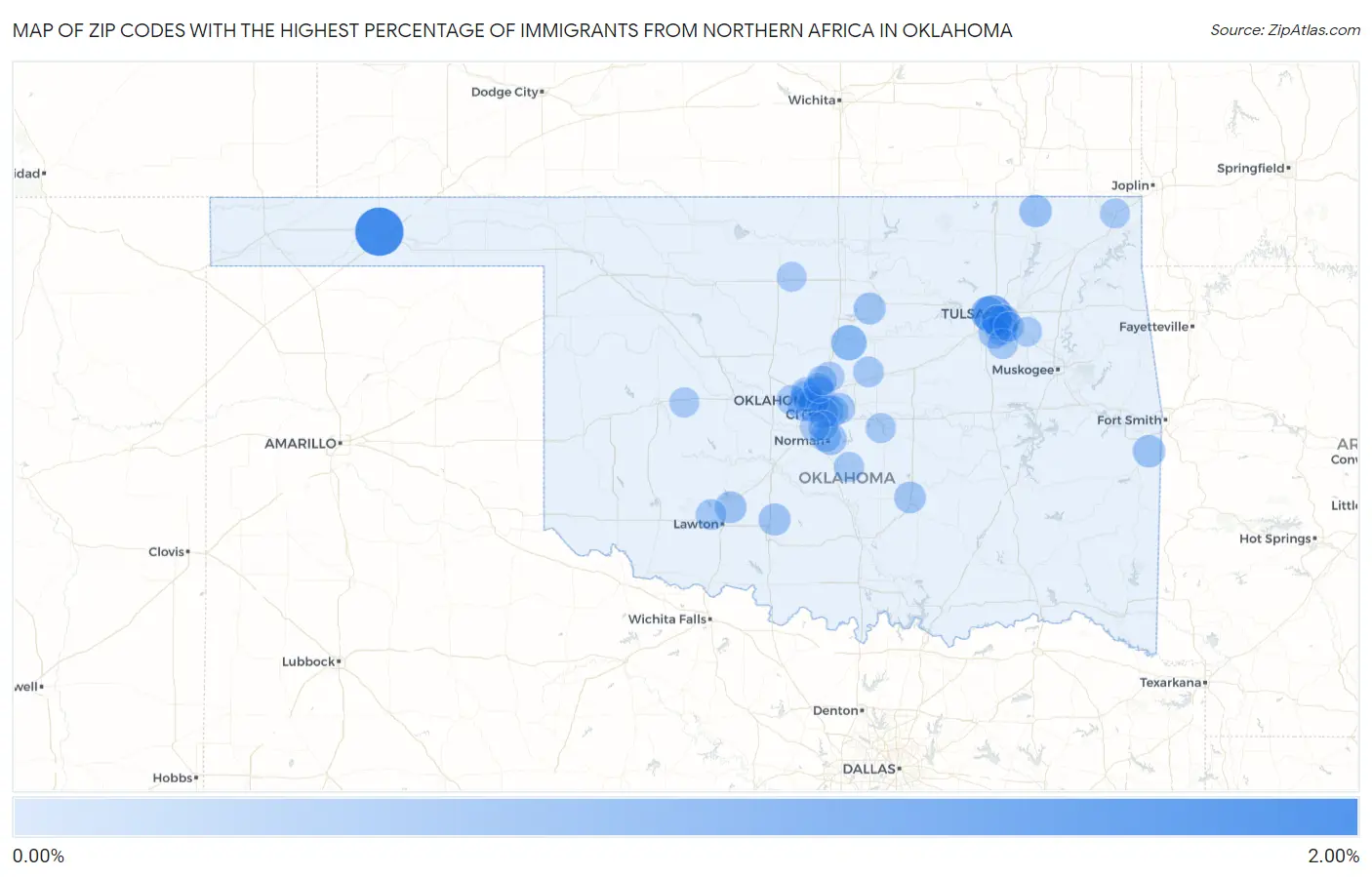 Zip Codes with the Highest Percentage of Immigrants from Northern Africa in Oklahoma Map