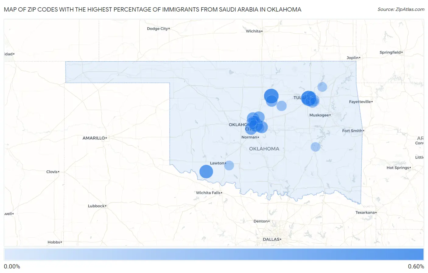 Zip Codes with the Highest Percentage of Immigrants from Saudi Arabia in Oklahoma Map
