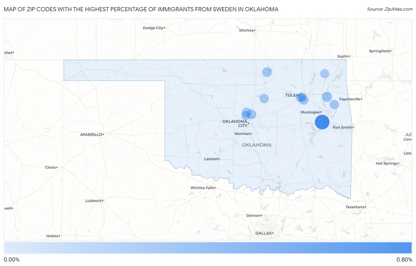 Zip Codes with the Highest Percentage of Immigrants from Sweden in Oklahoma Map
