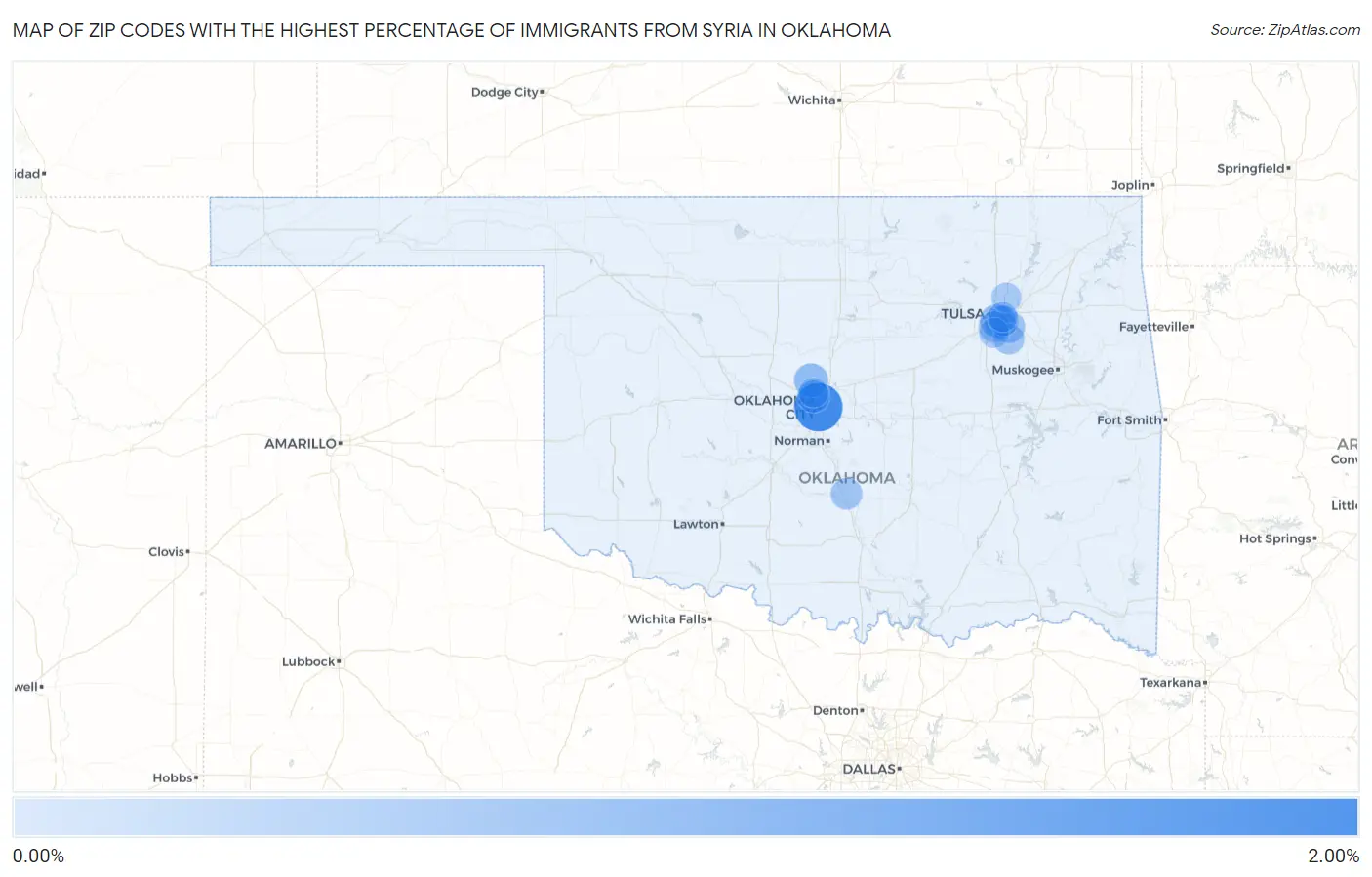 Zip Codes with the Highest Percentage of Immigrants from Syria in Oklahoma Map