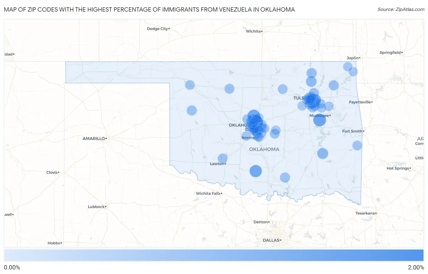 Zip Codes with the Highest Percentage of Immigrants from Venezuela in Oklahoma Map