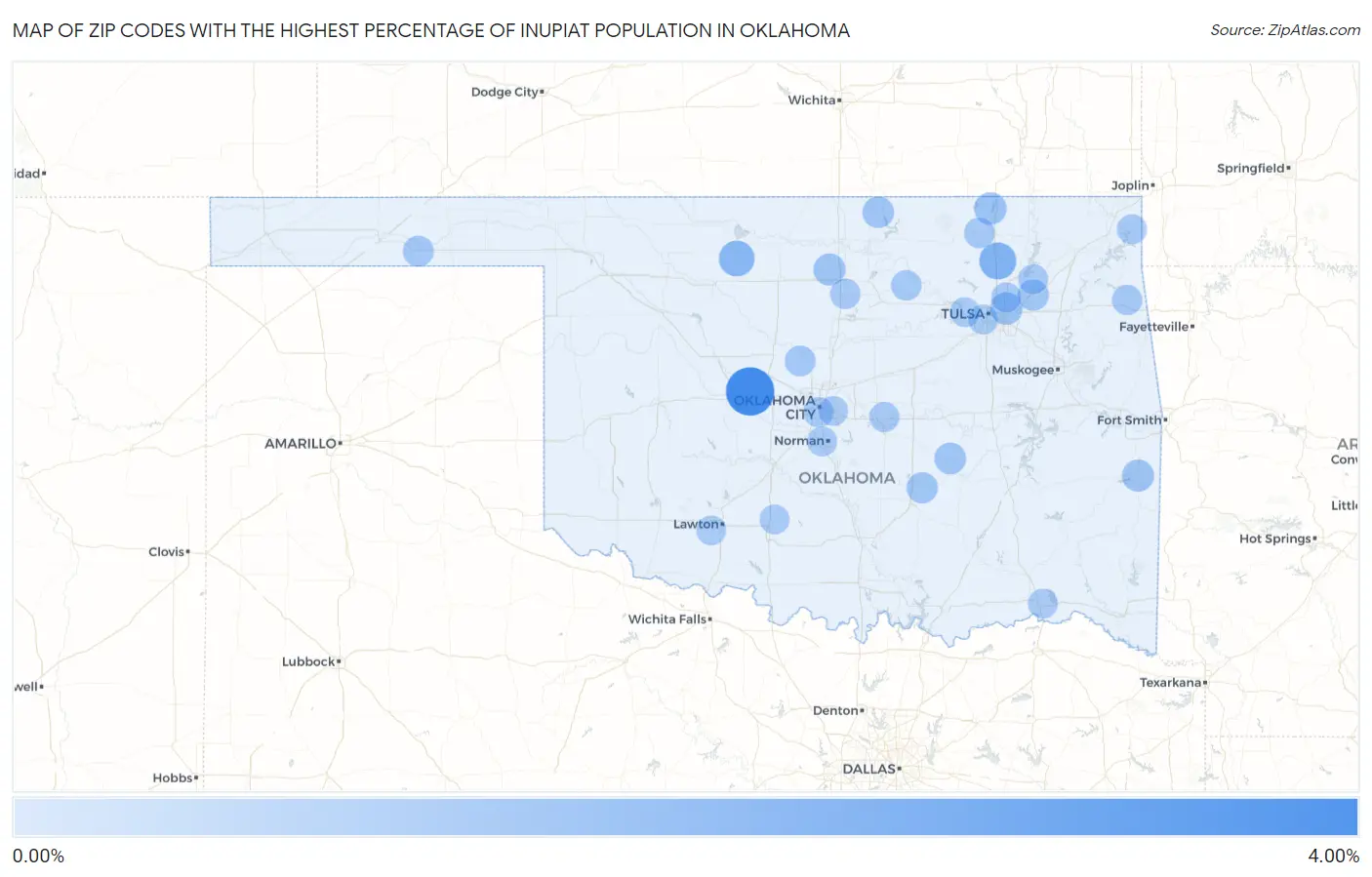 Zip Codes with the Highest Percentage of Inupiat Population in Oklahoma Map