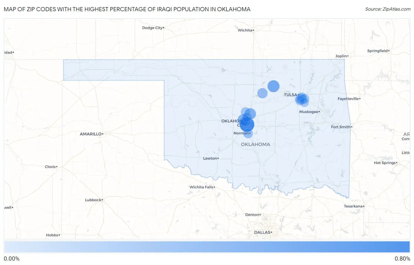 Zip Codes with the Highest Percentage of Iraqi Population in Oklahoma Map