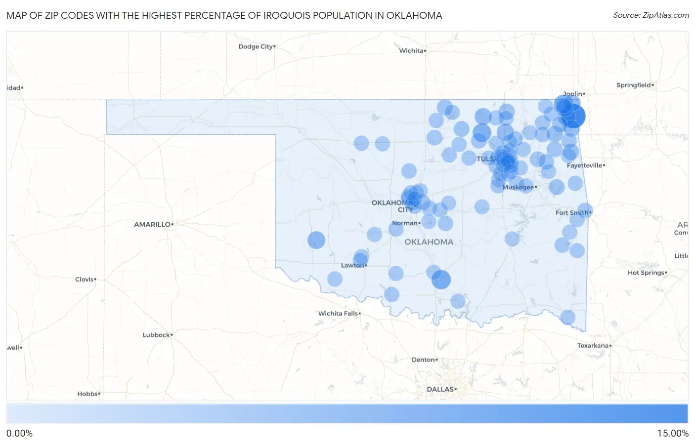 Zip Codes with the Highest Percentage of Iroquois Population in Oklahoma Map