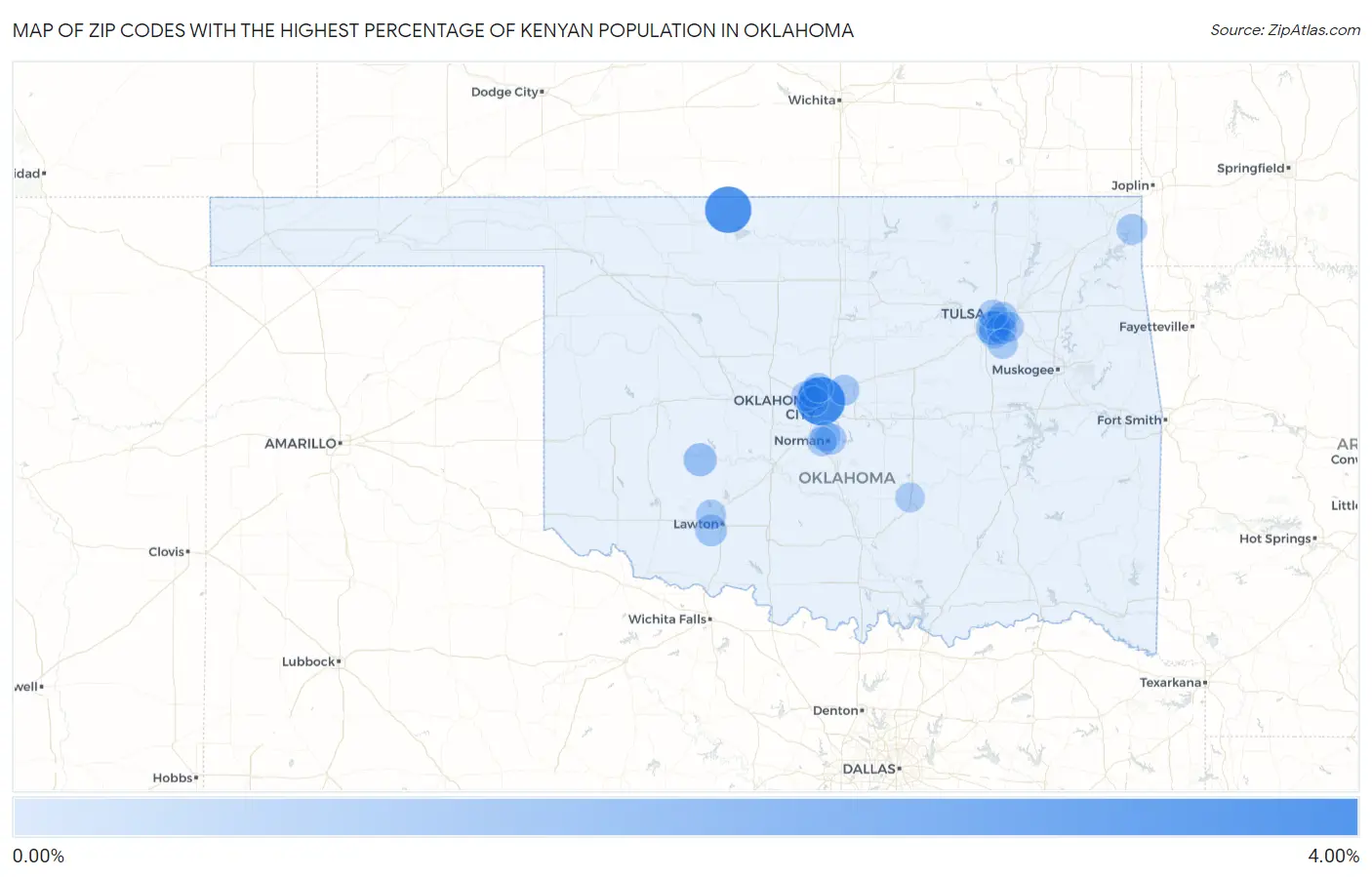 Zip Codes with the Highest Percentage of Kenyan Population in Oklahoma Map