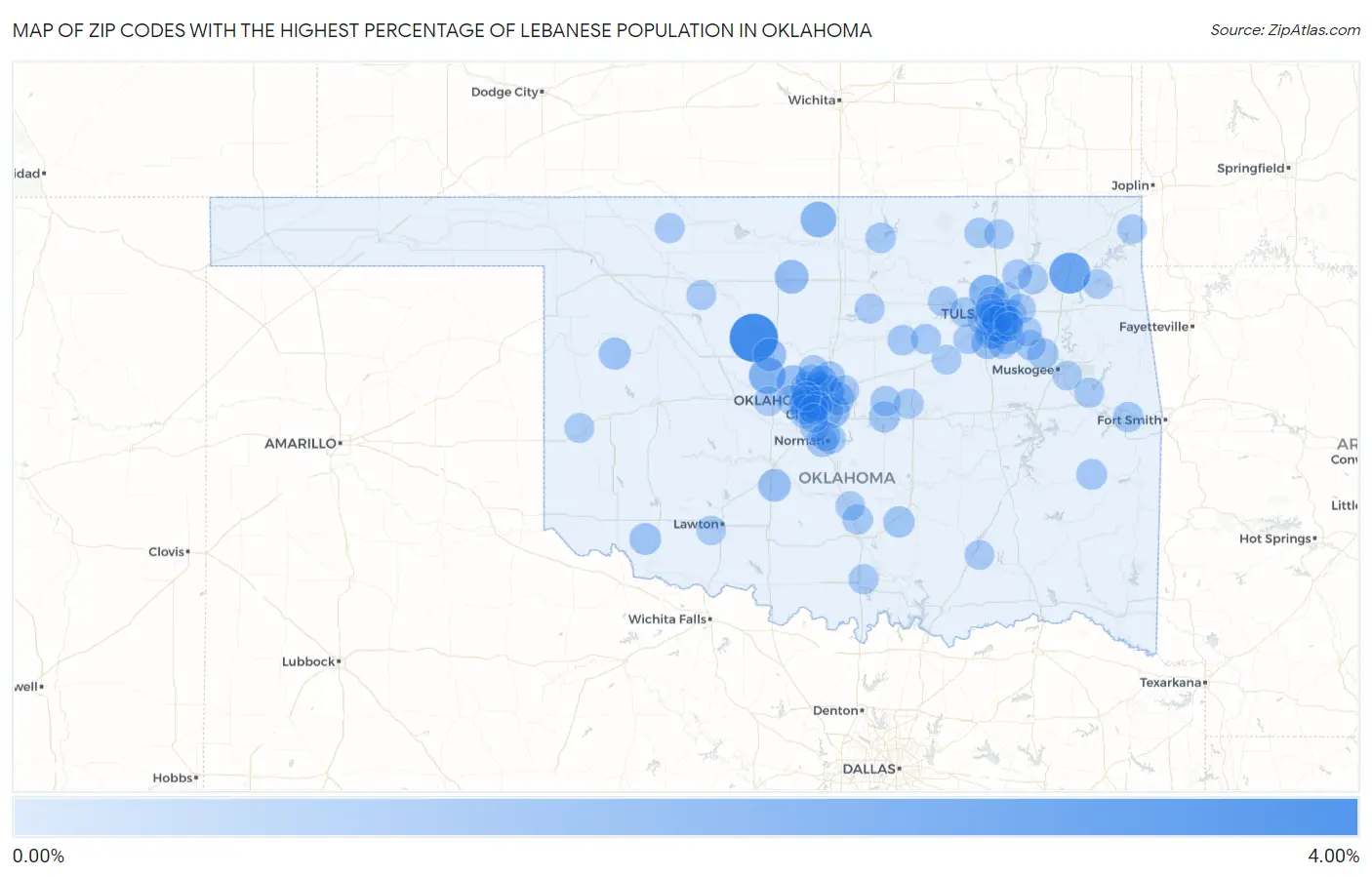 Zip Codes with the Highest Percentage of Lebanese Population in Oklahoma Map