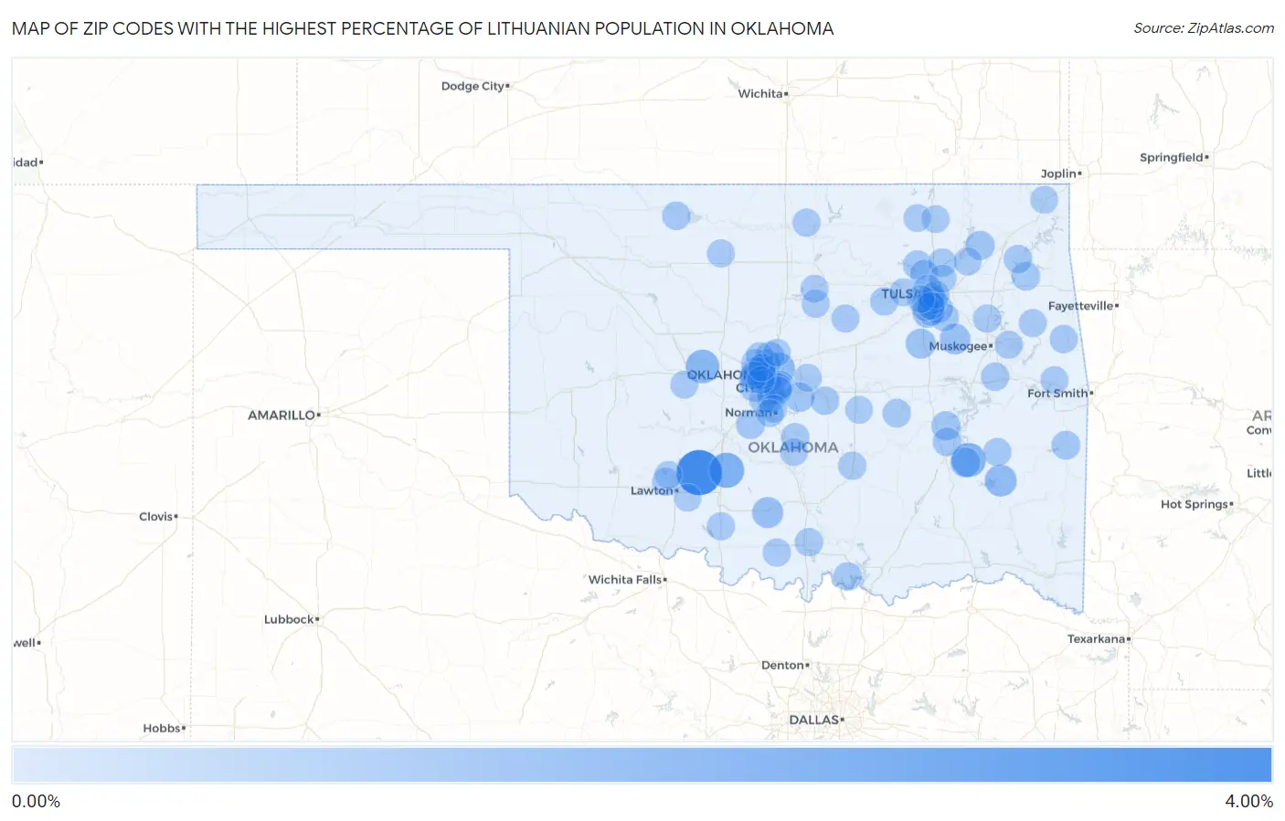 Zip Codes with the Highest Percentage of Lithuanian Population in Oklahoma Map