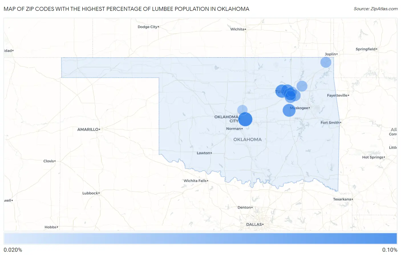 Zip Codes with the Highest Percentage of Lumbee Population in Oklahoma Map