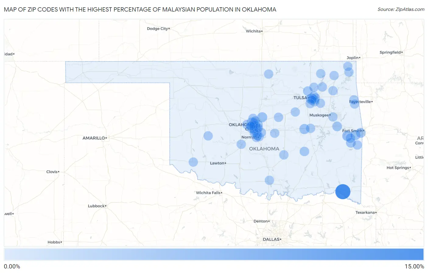 Zip Codes with the Highest Percentage of Malaysian Population in Oklahoma Map