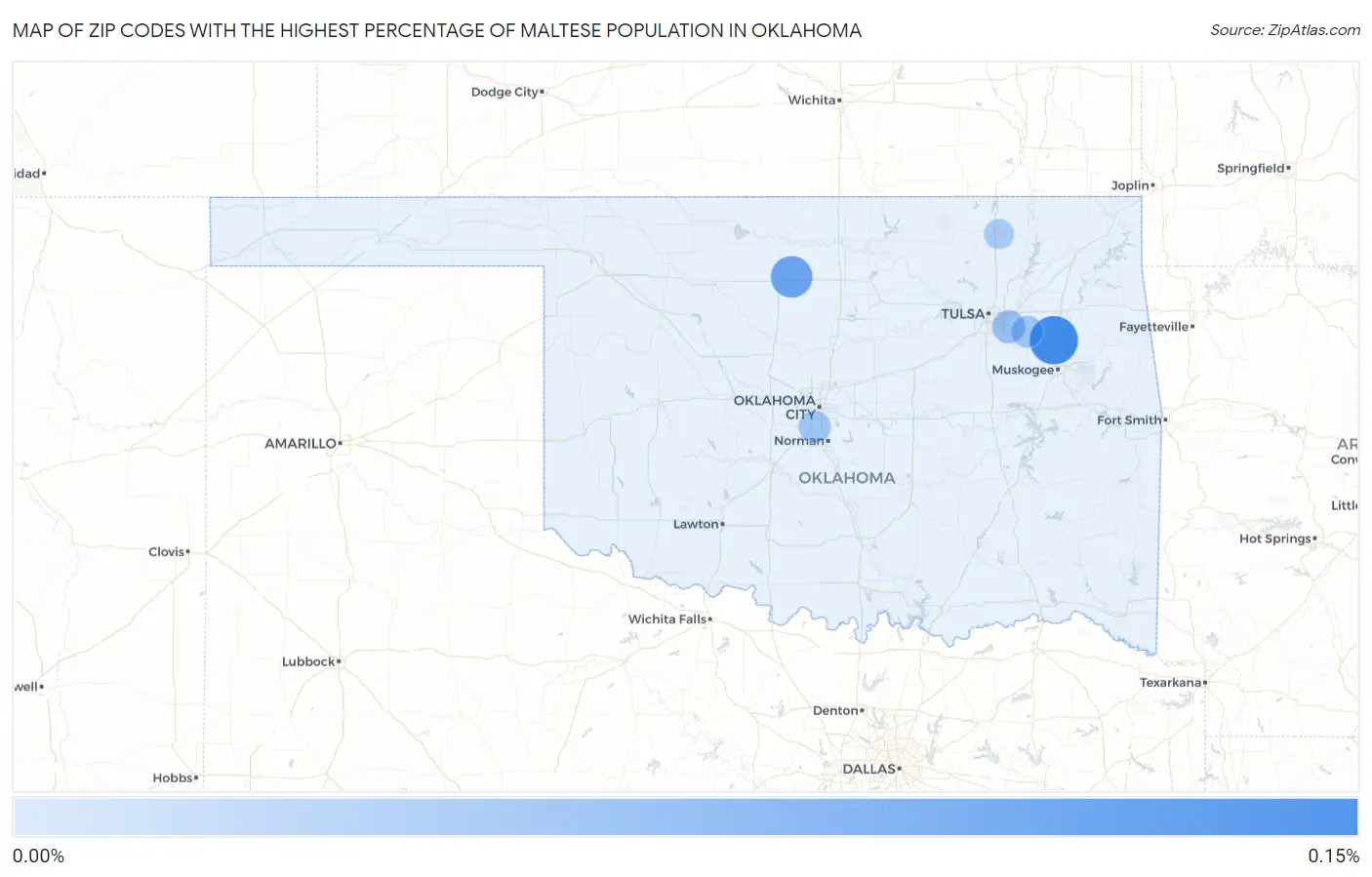 Zip Codes with the Highest Percentage of Maltese Population in Oklahoma Map