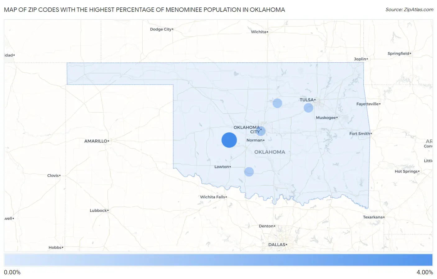 Zip Codes with the Highest Percentage of Menominee Population in Oklahoma Map