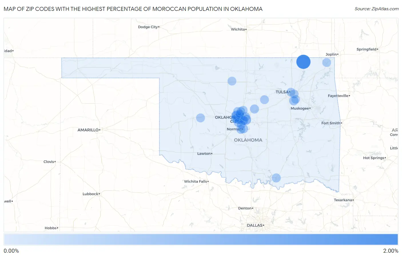 Zip Codes with the Highest Percentage of Moroccan Population in Oklahoma Map