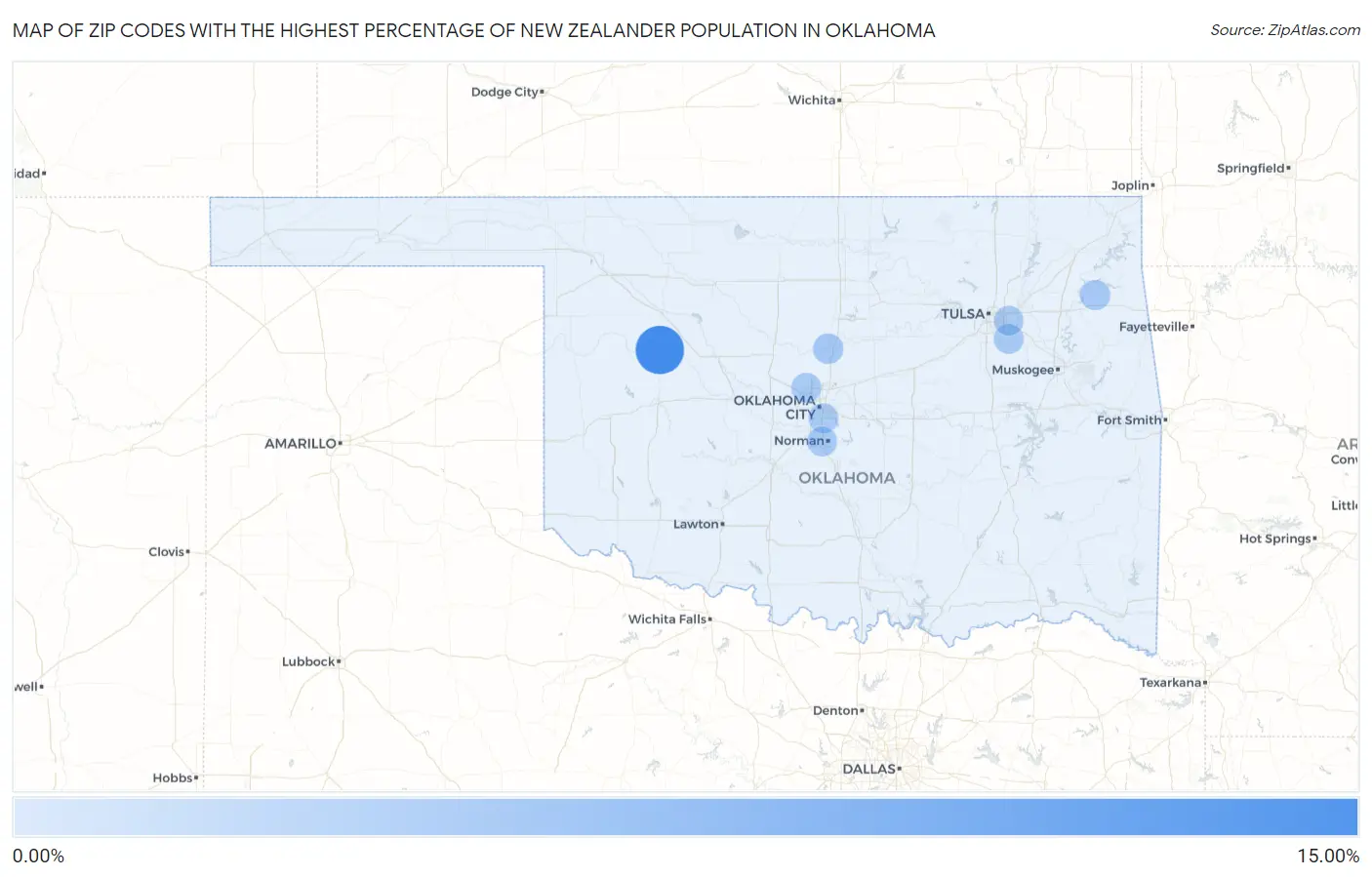 Zip Codes with the Highest Percentage of New Zealander Population in Oklahoma Map