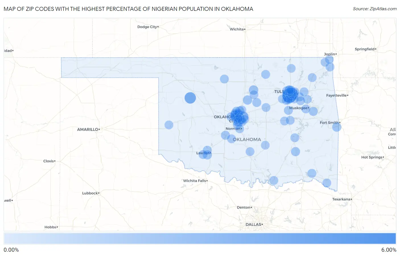 Zip Codes with the Highest Percentage of Nigerian Population in Oklahoma Map