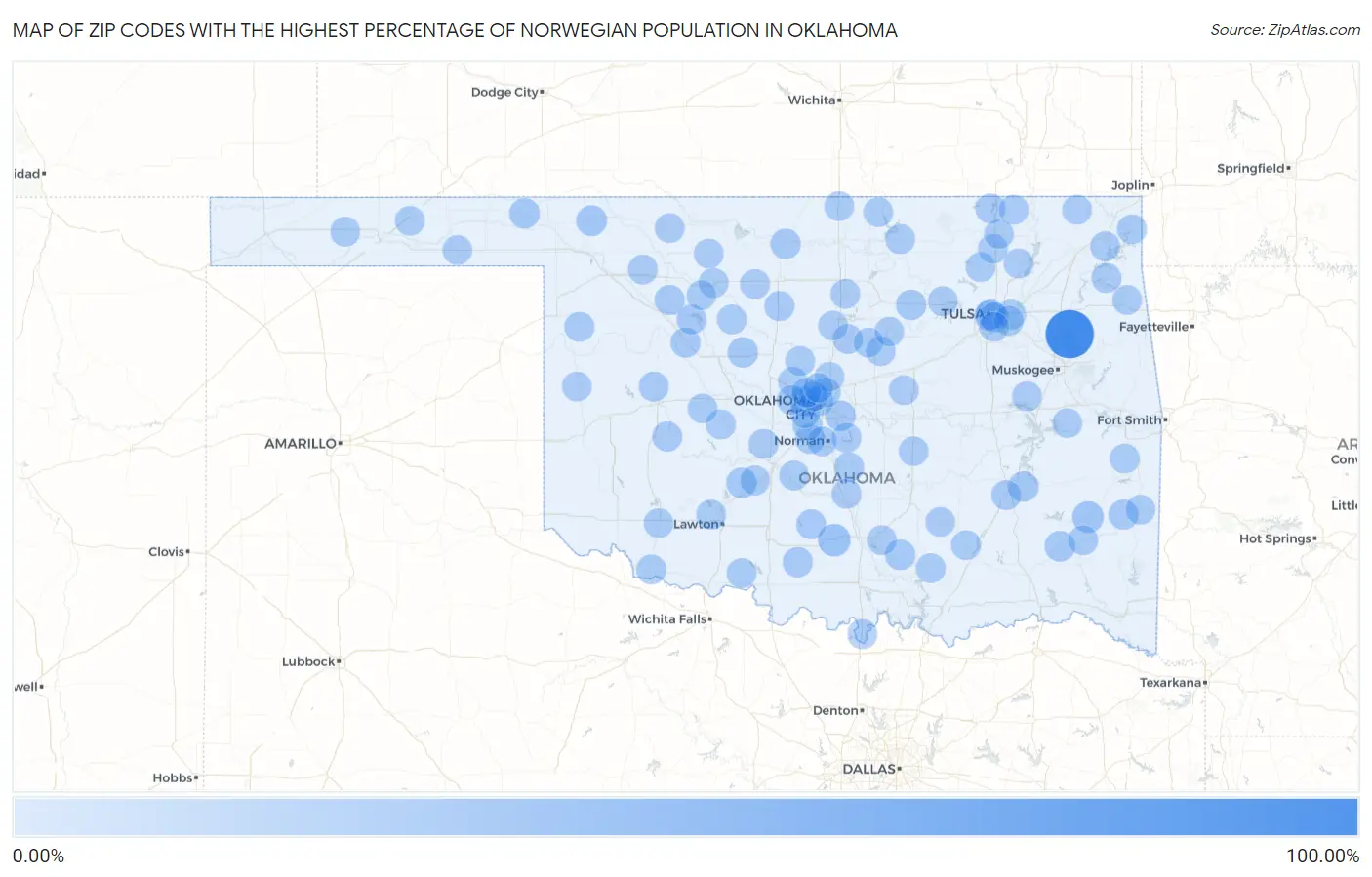 Zip Codes with the Highest Percentage of Norwegian Population in Oklahoma Map