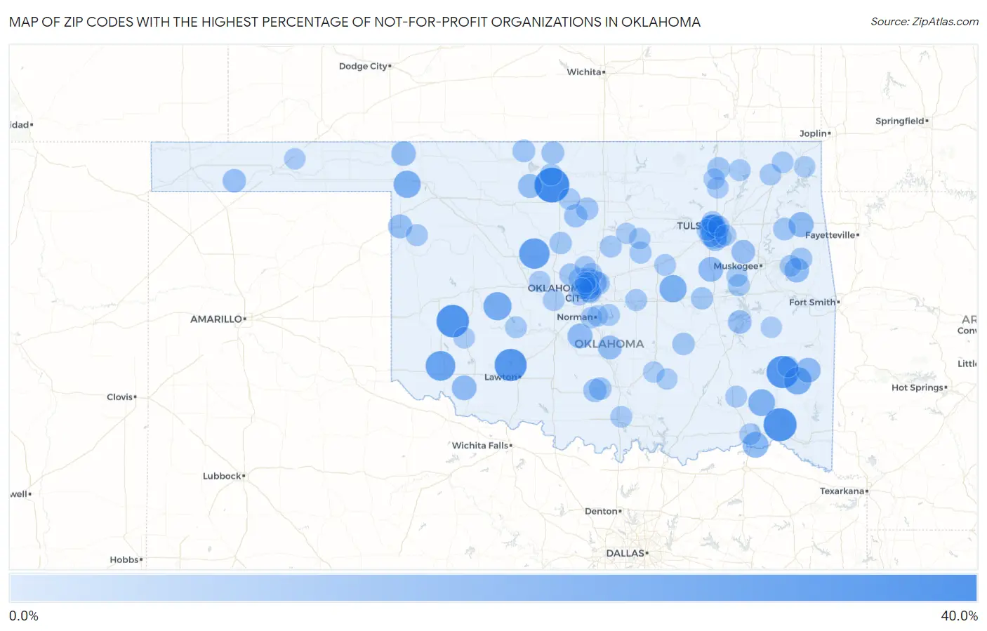 Zip Codes with the Highest Percentage of Not-for-profit Organizations in Oklahoma Map