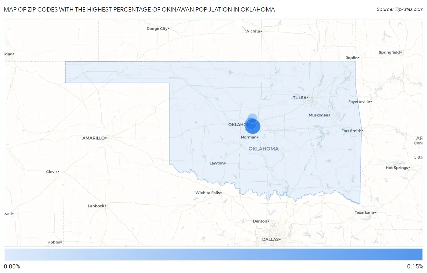 Zip Codes with the Highest Percentage of Okinawan Population in Oklahoma Map