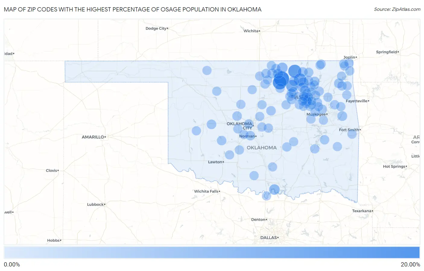 Zip Codes with the Highest Percentage of Osage Population in Oklahoma Map