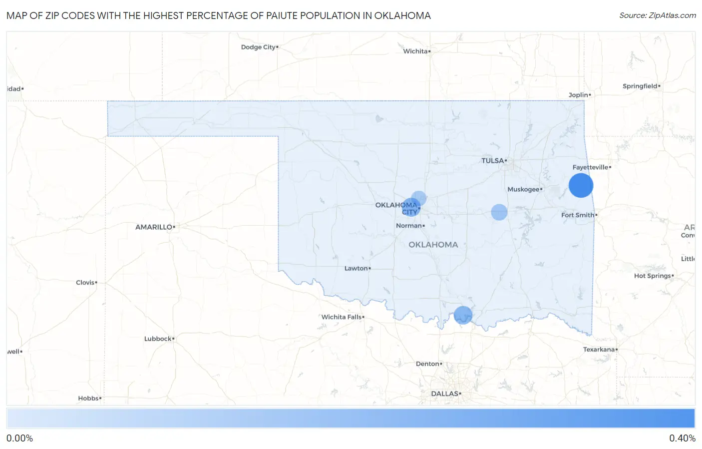 Zip Codes with the Highest Percentage of Paiute Population in Oklahoma Map