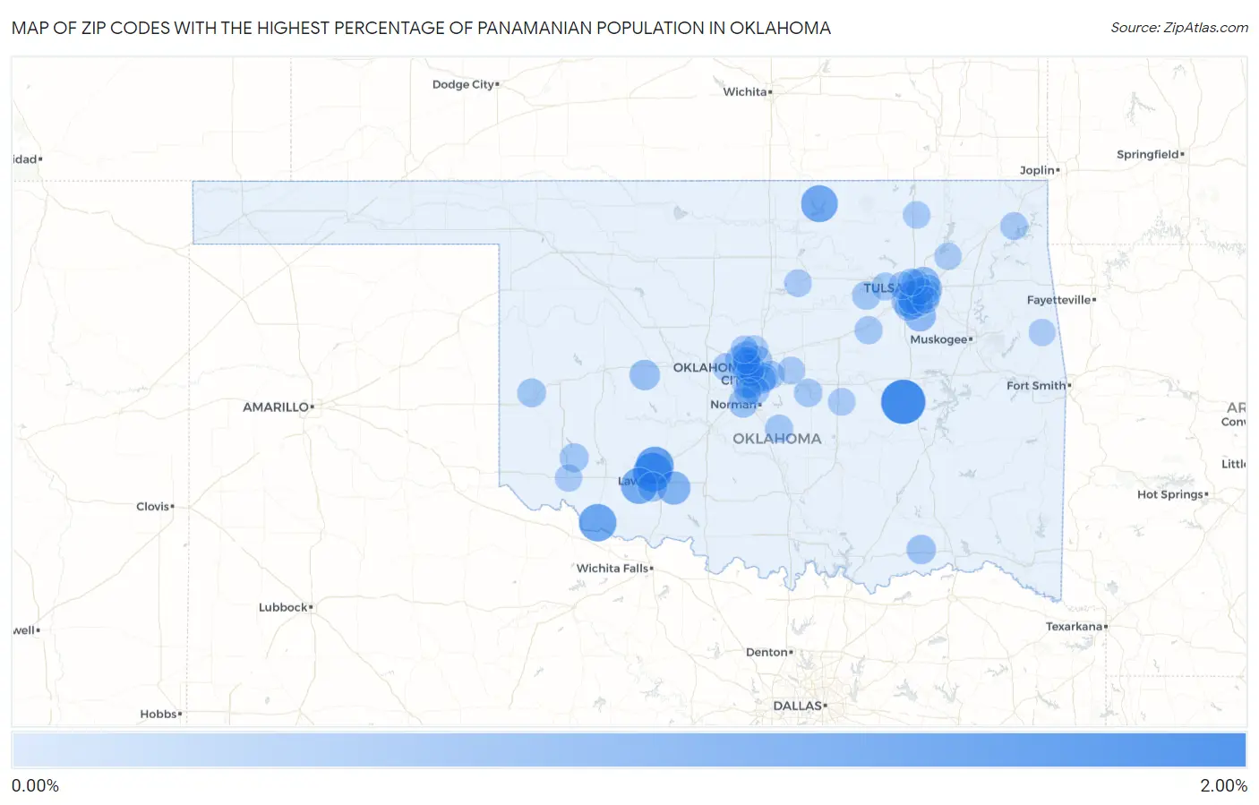Zip Codes with the Highest Percentage of Panamanian Population in Oklahoma Map
