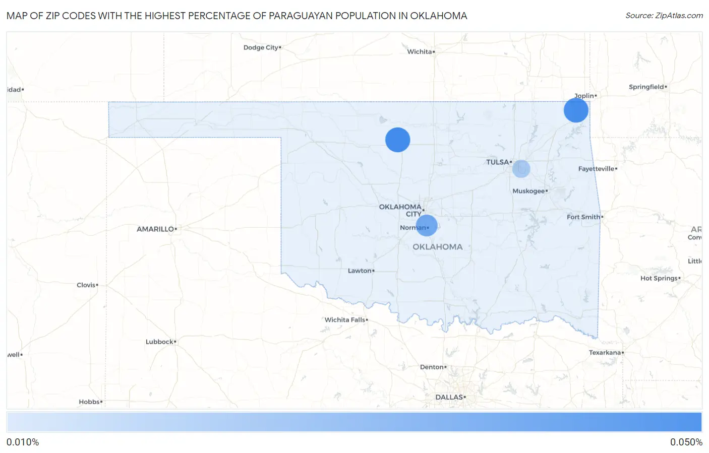 Zip Codes with the Highest Percentage of Paraguayan Population in Oklahoma Map