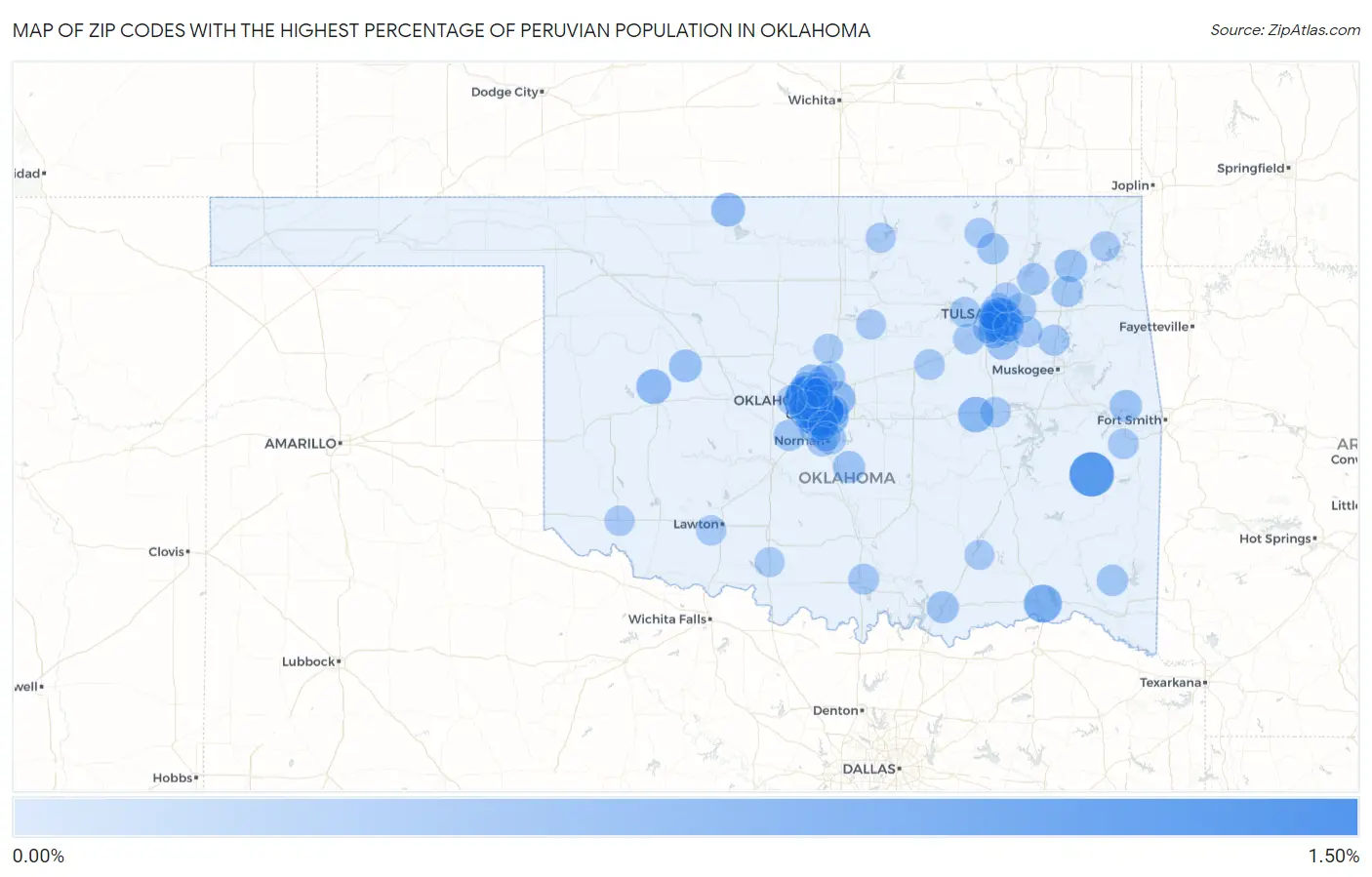 Zip Codes with the Highest Percentage of Peruvian Population in Oklahoma Map