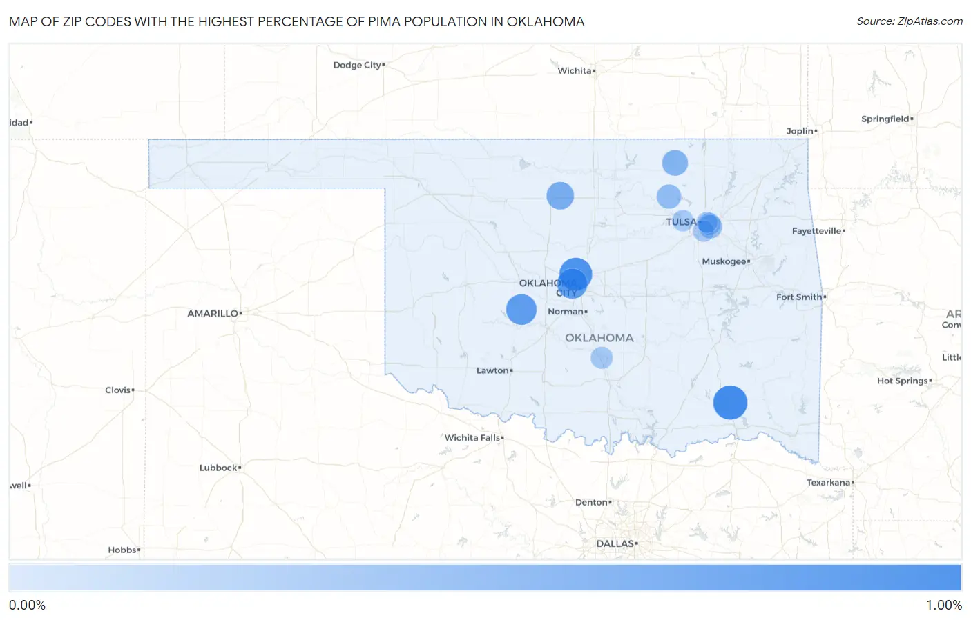 Zip Codes with the Highest Percentage of Pima Population in Oklahoma Map