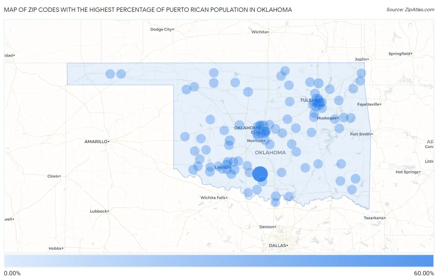 Zip Codes with the Highest Percentage of Puerto Rican Population in Oklahoma Map