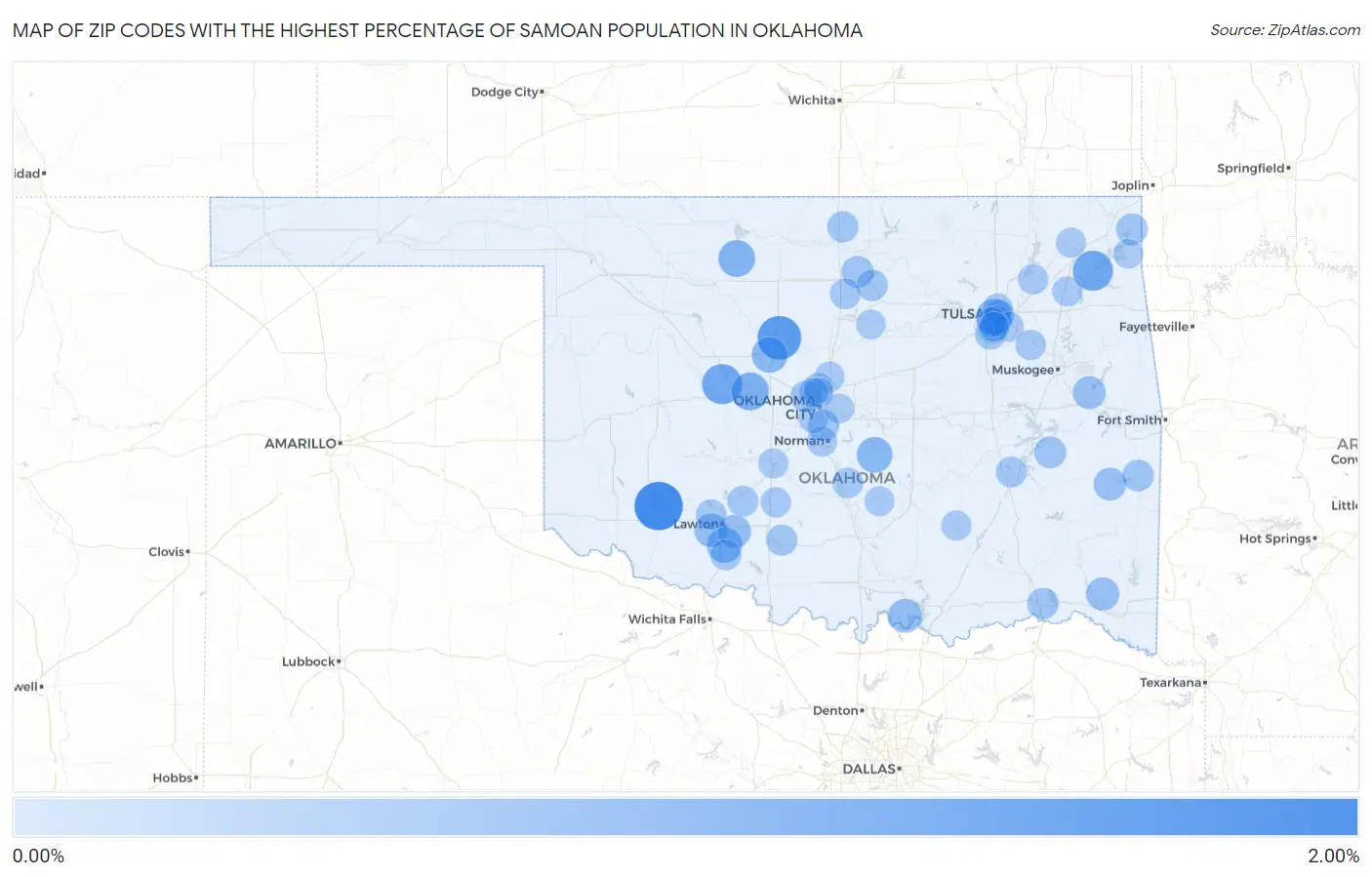 Zip Codes with the Highest Percentage of Samoan Population in Oklahoma Map